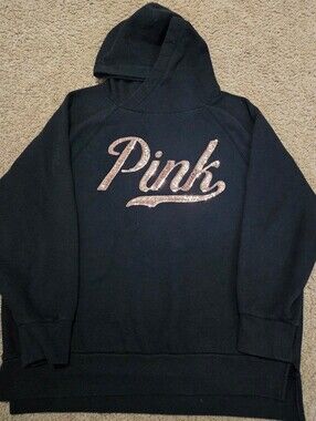 PINK Victoria's Secret Large Oversized Bling Sequin Spellout Pullover Hoodie